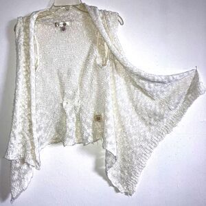 DECREE M White Nubby Knit Waterfall Sleeveless Flowy Tunic Duster Top Swing Vest